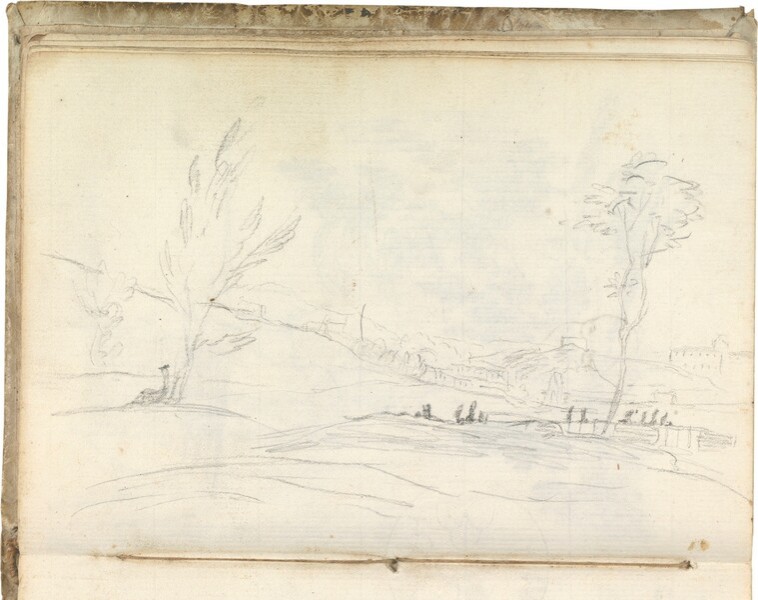 Paisaje con río, puente y casas: Vista de Madrid desde la Puerta del Ángel y en las proximidades del Manzanares 