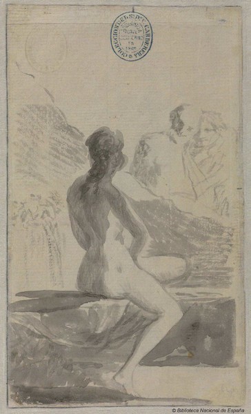 Young woman washing in the fountain